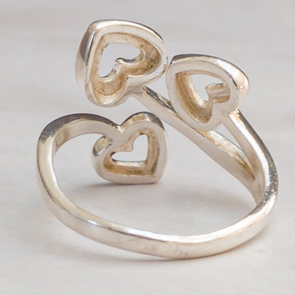 Sterling Silver Triple‑Heart Bypass Ring | Adjustable 7½ – 8½ - Picture 5 of 7